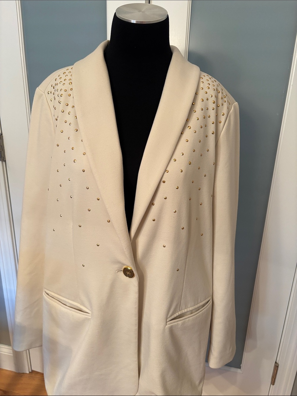 Susan Graver Ivory Blazer with Gold Stud Detailing